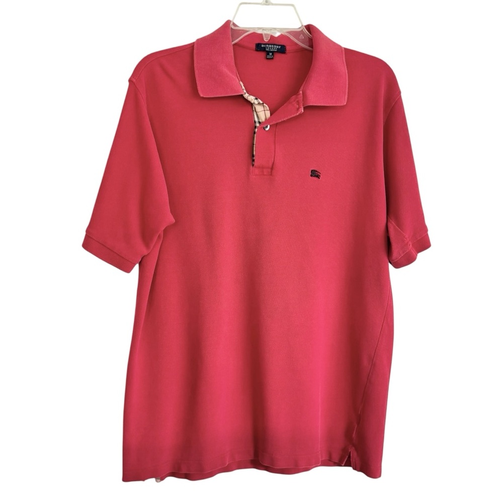 Burberry Men's Red Polo Shirt Short Sleeves Embroidered Logo Size M